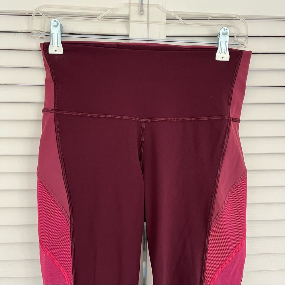Lululemon Wunder Under Cropped Leggings Sz 6 Mesh sides burgandy - Picture 9 of 10